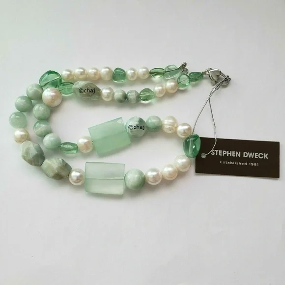 Stephen Dweck Sterling Silver Fresh Water Pearl & Gemstone Necklace 19" - Picture 2 of 5